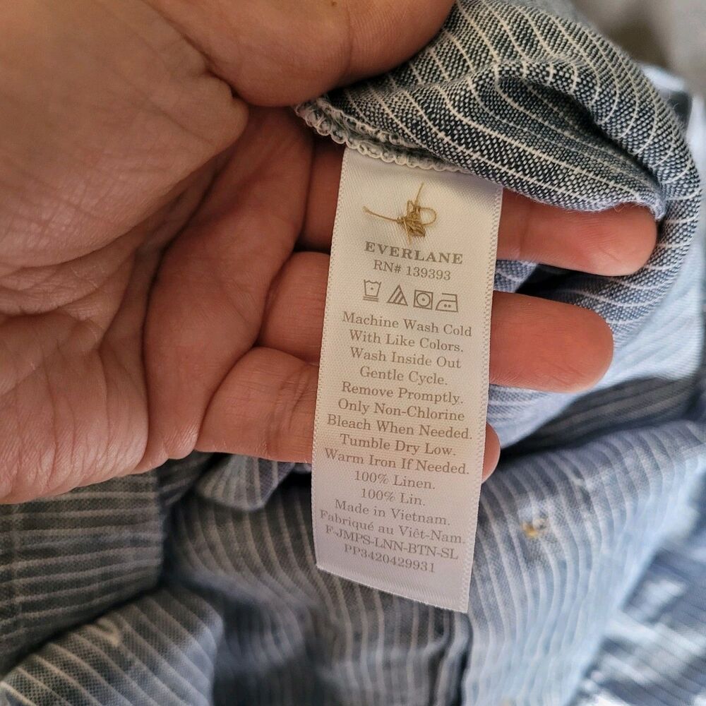 Everlane Linen Picnic Straight Leg Jumpsuit Size 16 Blue Sleeveless Button Front - Picture 6 of 8